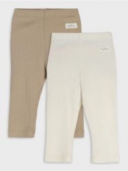 Prążkowane legginsy 2 pack - kremowy. Białe legginsy długie sportowe Sinsay, l, bez wzorów, prążkowane. Za 19.99 zł.