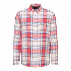 LEE RIVETED SHIRT MĘSKA KOSZULA MATERIAŁOWA AURORA RED L66IKNNV 112116429. Czerwone koszule Lee, l, bez wzorów, z materiału, bez kołnierzyka, bez ramiączek. Za 129.99 zł.