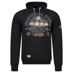 Bluza męska Geographical Norway GEXPE BLACK, czarna. Czarne bluzy z kapturem Geographical Norway, m, bez wzorów, z bawełny, z kapturem. Za 169.00 zł.