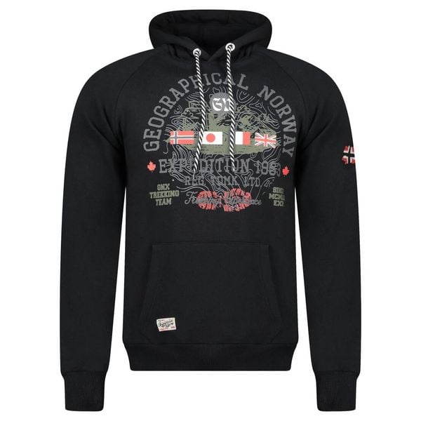 Bluza męska Geographical Norway GEXPE BLACK czarna na zamek. Czarne bluzy z kapturem Geographical Norway, m, bez wzorów, z bawełny, z kapturem. Za 169.00 zł.