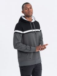 Bluza męska z kapturem trzykolorowa - szara V2 - Rozmiar: S. Szare bluzy z kapturem Ombre Clothing, l, bez wzorów, z bawełny, z kapturem. W wyprzedaży za 69.99 zł.
