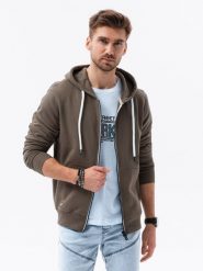 Bluza męska rozpinana z kapturem - brązowo-grafitowa. Szare bluzy Ombre Clothing, l, bez wzorów, z kapturem. W wyprzedaży za 39.99 zł.