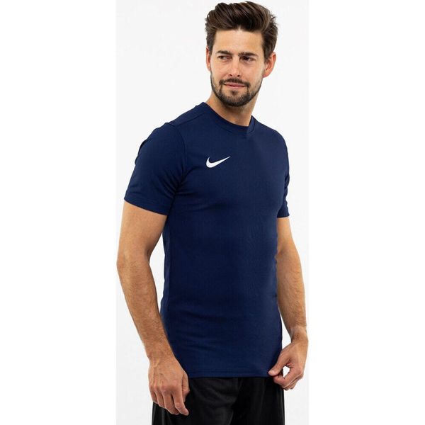 Koszulka sportowa męska Nike Dry Park VII JSY SS. Niebieskie t-shirty sportowe Nike, bez wzorów, bez ramiączek, do piłki nożnej. Za 72.99 zł.