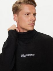 Karl Lagerfeld Jeans Golf 246D2000 Czarny Regular Fit. Czarne golfy Karl Lagerfeld Jeans, m, bez wzorów, z jeansu, bez kołnierzyka, bez ramiączek. Za 439.99 zł.