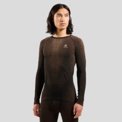 Bluza termoaktywna męska Odlo Performance Warm Blackcomb BL Top Crew Neck LS. Brązowe bielizna termoaktywna ODLO, m, bez wzorów, bez ramiączek, do biegania. Za 297.99 zł.