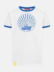 Derbe Koszulka w kolorze biało-niebieskim rozmiar: L. Białe bezrękawniki Derbe, l, bez wzorów, z bawełny, bez kołnierzyka, bez ramiączek. Za 110.81 zł.