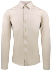 Męska Koszula z Dzianinowej Tkaniny - Krój Taliowany - Jasny Beż. Koszule Pazzani, m, bez wzorów, z bawełny, bez kołnierzyka, bez ramiączek. Za 199.00 zł.