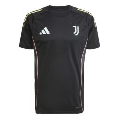 Koszulka treningowa Juventus Turyn 2025/26. Czarne t-shirty sportowe Adidas, bez wzorów, bez ramiączek, do piłki nożnej. W wyprzedaży za 205.50 zł.