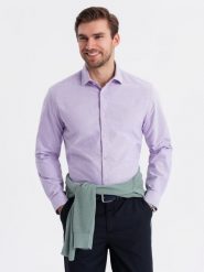 Bawełniana męska pastelowa koszula typu oxford – lawendowa V2 OM-SHOS-0183 - XXL. Fioletowe koszule Ombre Clothing, l, z aplikacjami, z bawełny, bez kołnierzyka, bez ramiączek. Za 107.99 zł.