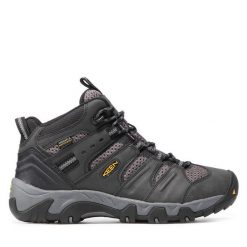Trekkingi Keen. Czarne botki sznurowane Keen, bez wzorów, bez obcasa, bez zapięcia. Za 389.99 zł.