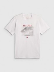 4F T-shirt regular z nadrukiem męski - biały XXL. Białe t-shirty 4F, m, bez wzorów, z materiału, bez kołnierzyka, bez ramiączek. Za 69.99 zł.