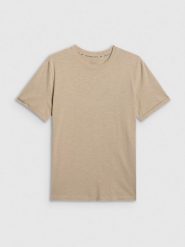 4F T-shirt regular gładki męski - beżowy S. Brązowe t-shirty 4F, m, bez wzorów, z bawełny, bez kołnierzyka, bez ramiączek. Za 59.99 zł.