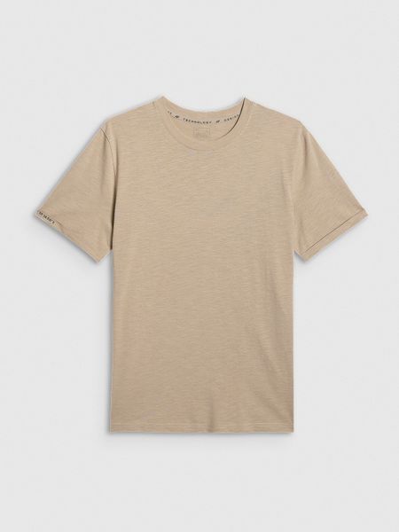 4F T-shirt regular gładki męski - beżowy S. Brązowe t-shirty 4F, m, bez wzorów, z bawełny, bez kołnierzyka, bez ramiączek. Za 59.99 zł.