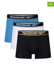 Reebok Bokserki (3 pary) "Balen" w kolorze białym, czarnym i niebieskim rozmiar: L. Białe bokserki Reebok, l, bez wzorów. Za 74.81 zł.