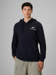 4F Bluza dresowa regular z kapturem męska - granatowa XL. Niebieskie bluzy 4F, m, bez wzorów, z dresówki, z kapturem. Za 189.99 zł.