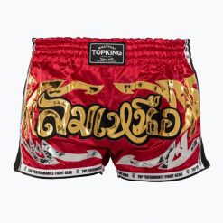 Spodenki treningowe Top King Retro Muaythai. Czerwone krótkie spodenki sportowe TOP KING, bez wzorów. Za 199.99 zł.