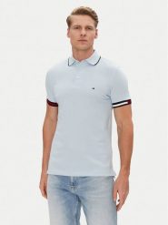 Tommy Hilfiger Polo Flag Cuff MW0MW38458 Błękitny Slim Fit. Niebieskie koszulki polo Tommy Hilfiger, m, bez wzorów, z bawełny, bez kołnierzyka, bez ramiączek. Za 259.99 zł.