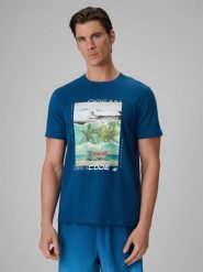 4F T-shirt regular z nadrukiem męski - turkusowy XL. Niebieskie t-shirty 4F, m, bez wzorów, z bawełny, bez kołnierzyka, bez ramiączek. Za 79.99 zł.