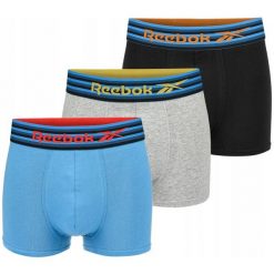 Bokserki majtki męskie bawełniane 3 pary REEBOK TRUNK KENT. Niebieskie bokserki Reebok, m, bez wzorów, z bawełny. Za 95.00 zł.