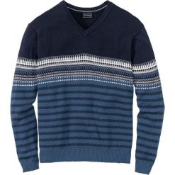 Sweter w graficzny wzór, z dekoltem w serek, Regular Fit bonprix jasny indygo - ciemnoniebieski. Swetry nierozpinane marki bonprix. Za 74.99 zł.