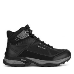 Trzewiki Reebok. Czarne botki sznurowane Reebok, bez wzorów, bez obcasa, bez zapięcia. Za 369.99 zł.
