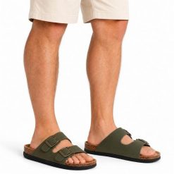 Klapki męskie Wrangler BELVILLE SLIDER MEN LOW. Zielone klapki Wrangler, z materiału. Za 139.00 zł.
