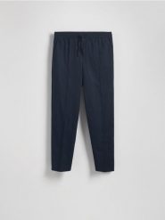 Spodnie jogger z lnem - granatowy. Niebieskie joggery i bojówki Reserved, l, bez wzorów, z bawełny. Za 219.99 zł.