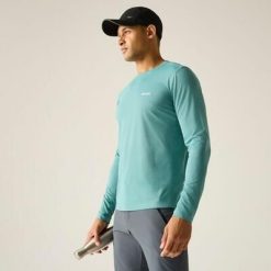 Męska koszulka z długim rękawem Mindo Anti-Insect z siateczki. Zielone bluzki z długim rękawem Regatta, m, bez wzorów, z poliesteru, bez kołnierzyka, bez ramiączek. W wyprzedaży za 99.99 zł.