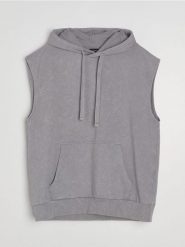 Bluza z kapturem bez rękawów z dzianiny terry - szary. Szare bluzy z kapturem Sinsay, l, bez wzorów, z dzianiny, z kapturem. Za 59.99 zł.
