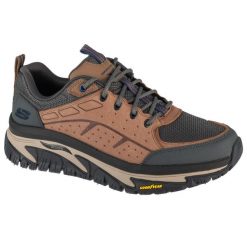 Buty sportowe Sneakersy męskie, Arch Fit Road Walker. Brązowe buty sportowe casual Skechers, bez wzorów, z materiału, bez zapięcia. Za 437.00 zł.
