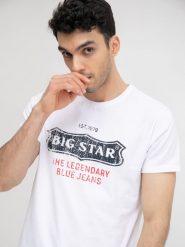 Koszulka męska z nadrukiem biała Millaner 101. Białe t-shirty BIG STAR, l, bez wzorów, z bawełny, bez kołnierzyka, bez ramiączek. Za 99.99 zł.