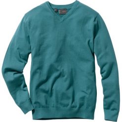 Sweter z dekoltem w serek Regular Fit bonprix niebieskozielony morski. Swetry nierozpinane marki bonprix. Za 69.99 zł.