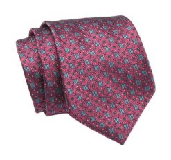 Klasyczny Krawat, Czerwono-Granatowy, Wzór Geometryczny, Męski, 7cm -Angelo di Monti. Czerwone krawaty i muchy Angelo di Monti, bez wzorów, z tkaniny. Za 45.00 zł.