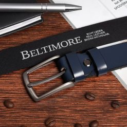 Pasek skórzany BELTIMORE r.130-145 cm E12 granatowy. Niebieskie paski bez wzorów. Za 47.99 zł.