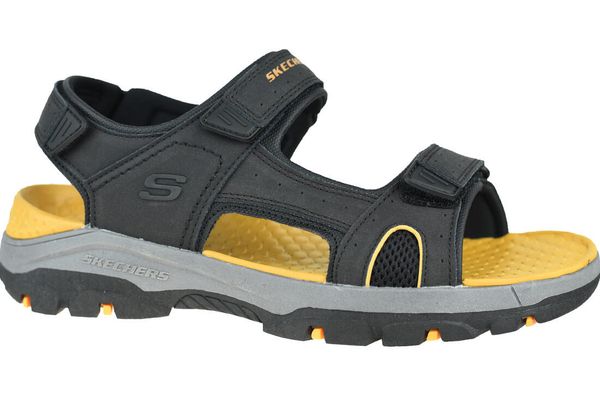 Sandały SKECHERS TRESMEN - HIRANO Czarny. Czarne sandały Skechers, z materiału, bez zapięcia. Za 242.99 zł.