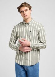 MESKA KOSZULA LEE BUTTON DOWN OLIVE STONE STRIPE 112370546. Zielone koszule Lee, m, bez wzorów, bez kołnierzyka, bez ramiączek. Za 169.99 zł.