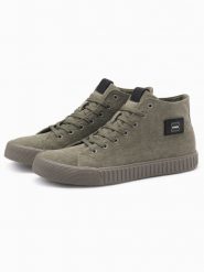 Buty męskie trampki canvas z wysoką cholewką – oliwkowe V2 OM-FOTH-0186 - 45. Zielone trampki Ombre Clothing, m, z aplikacjami, przed kolano, bez zapięcia. Za 137.99 zł.
