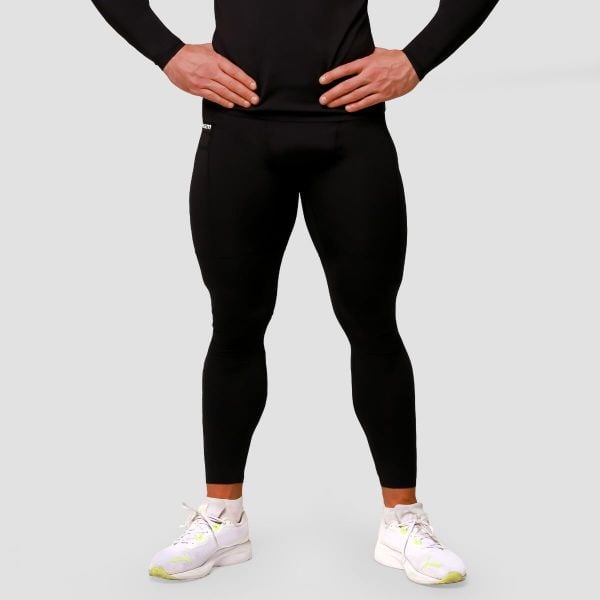 Legginsy męskie fitness kompresyjne Mid. Czarne legginsy długie sportowe GYMBEAM, m, bez wzorów, z elastanu, do biegania. Za 114.90 zł.