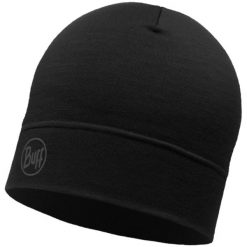 Czapka BUFF MERINO LIGHTWEIGHT BEANIE SOLID BLACK. Czarne czapki zimowe Buff, bez wzorów, z wełny. W wyprzedaży za 129.99 zł.