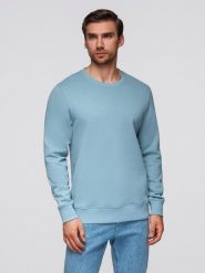 Bluza męska dresowa BASIC z okrągłym dekoltem - niebieska V7 - Rozmiar: XL. Niebieskie bluzy Ombre Clothing, m, bez wzorów, z bawełny, bez kaptura. W wyprzedaży za 109.49 zł.