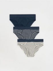 Bawełniane slipy 3 pack - granatowy. Niebieskie slipki Reserved, l, bez wzorów, z bawełny. W wyprzedaży za 55.99 zł.