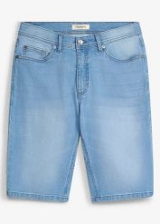Bermudy jeansowe ze stretchem, ze wzmocnioną częścią w kroku, regular fit, 2 szt. Niebieskie jeansy bonprix, m. Za 79.98 zł.