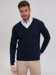 SIR RAYMOND TAILOR Sweter "Svend" w kolorze granatowym rozmiar: L. Niebieskie swetry nierozpinane Sir Raymond Tailor, l, bez wzorów, z bawełny, bez kołnierzyka, bez ramiączek. Za 149.45 zł.