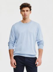 PAKO LORENTE – Niebieski sweter męski o-neck. Niebieskie swetry nierozpinane Pako Lorente, na wiosnę, m, bez wzorów, z poliamidu, bez kołnierzyka, bez ramiączek. Za 119.99 zł.