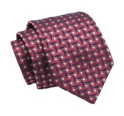 Klasyczny Krawat, Granatowo-Bordowy w Figury Geometryczne, Męski, 7cm -Angelo di Monti. Czerwone krawaty i muchy Angelo di Monti, bez wzorów, z tkaniny. Za 45.00 zł.