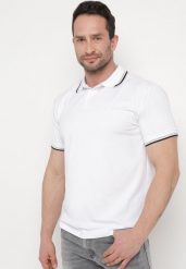Biała Koszulka o Fasonie Polo z Guzikami Timarie. Białe koszulki polo Born2be, m, bez wzorów, z dresówki, bez kołnierzyka, bez ramiączek. W wyprzedaży za 67.99 zł.