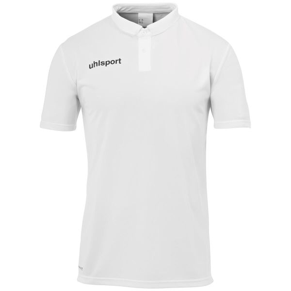Polo Uhlsport Essential. Białe koszulki polo Uhlsport, bez wzorów, bez kołnierzyka, bez ramiączek, do piłki nożnej. Za 166.50 zł.