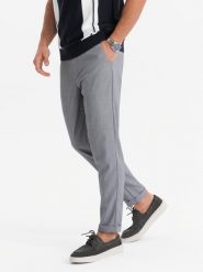 Spodnie męskie chino REGULAR FIT z gumką w pasie – szare V2 OM-PACP-0157 - XXL. Szare eleganckie spodnie Ombre Clothing, na co dzień, l, z bawełny, casualowe. W wyprzedaży za 219.99 zł.