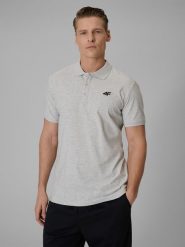 4F Koszulka polo regular męska - szara S. Szare koszulki polo sportowe 4F, m, bez wzorów, z bawełny, bez kołnierzyka, bez ramiączek, trekkingowe. Za 89.99 zł.