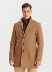 PAKO LORENTE - Beżowy płaszcz męski z odpinanym kołnierzem. Brązowe płaszcze Pako Lorente, na jesień, m, bez wzorów, z poliesteru, bez kaptura. Za 499.99 zł.